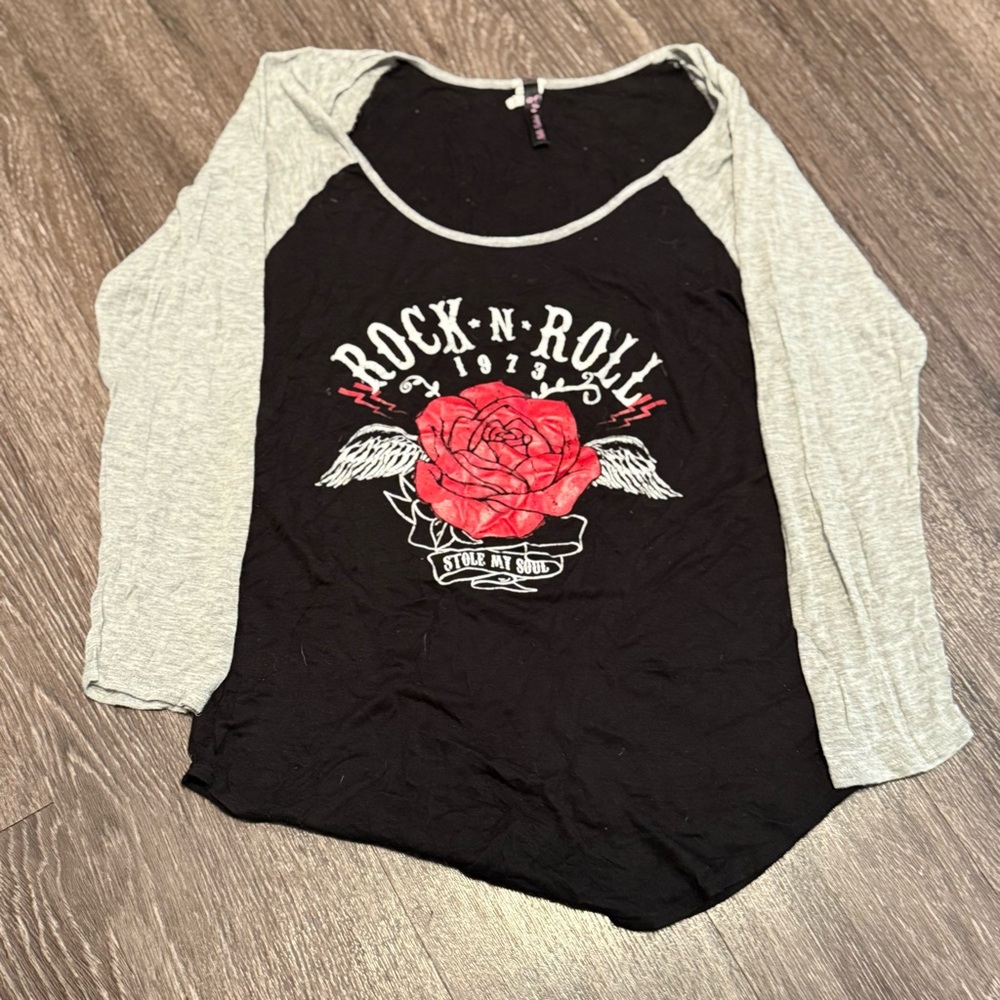 (BOGO) Women's Black and Gray Rock-N-Roll Top